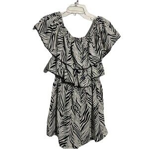 She + Sky Women's Black & White Zebra Stripe Off Shoulder Romper, Size M